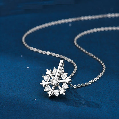 Rotatable Silver Snowflake Necklace